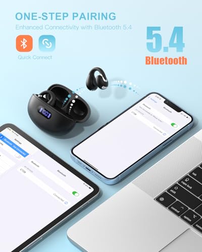 Image of Open Ear Clip Wireless Earbuds Bluetooth 5.4, Lightweight Comfort Sports Bone Conduction Headphones Built-in Mic for Clear Audio, Stable Fit Earphones 24H Play-Black