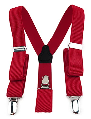 Tirantes infantiles en forma de Y con 3 clips extrafuertes en color rojo de 25 mm de ancho