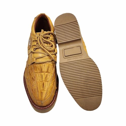 Men Genuine Cowhide Crocodile/Ostrich Print Western Tennis Laces Shoes Work Shoes3