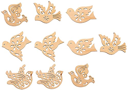 AmericanElm 10 Pieces Unfinished Wooden Birds for Home Décor, MDF Cutout Shapes Embellishment, Wood Craft Slices for DIY Scrapbooking Card Making Decorations (PM3-CO-BIRD-P10_Beige_4.5 in) 4
