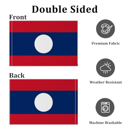 Drapeau du Laos double face résistant aux UV et intempéries avec coutures renforcées - 2