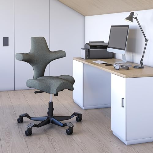 Image of HAG Capisco Standard Chair-Black Frame-Upholstered Dark Gray