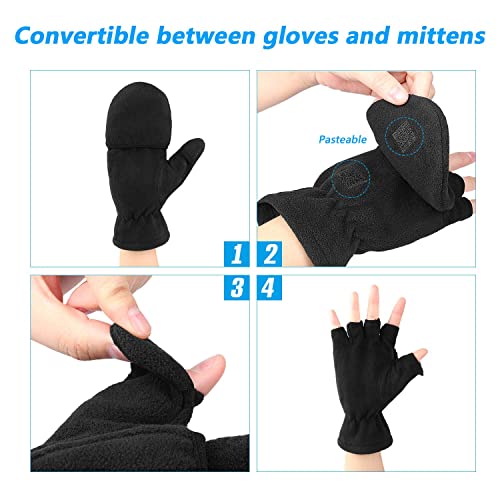 image for OZERO Winter Gloves for Men Women: Fingerless 3M Convertible Mittens w