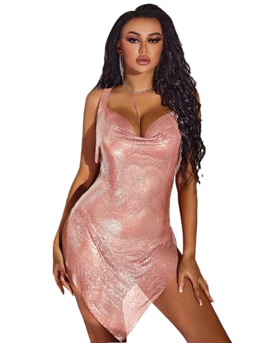 Women Sexy See Metal Sequin Mini Slip Dress Backless Glitter Club Party Dress Womens Evening Dresses Rose Gold M