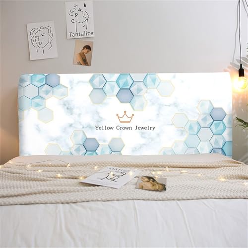 Chickwin Bed Headboard Cover, Marble Print Headboard Covers for Single Small Double King Size Bed, Modern All-Inclusive Bed Headboard Covers Stretch Bed Head Cover (160cm,Light Blue)
