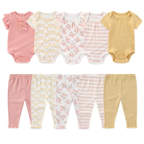 Image of Kiddiezoom Newborn Baby Layette Set 10-Piece with Bodysuits and Pants Set for Unisex Baby Gift Sets