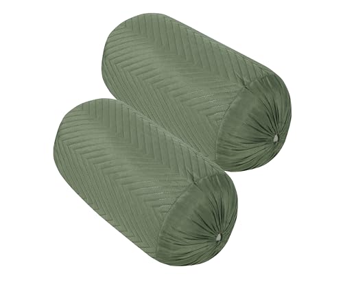 Image of RD TREND Glace Cotton Quilted Bolster Cover Size-16x32 Inches | Soft & Durable Cylindrical Pillow Cover for Bolster Pillow | Perfect for Sofa, Diwan,Couch & Bed Decor (Miltry Green)