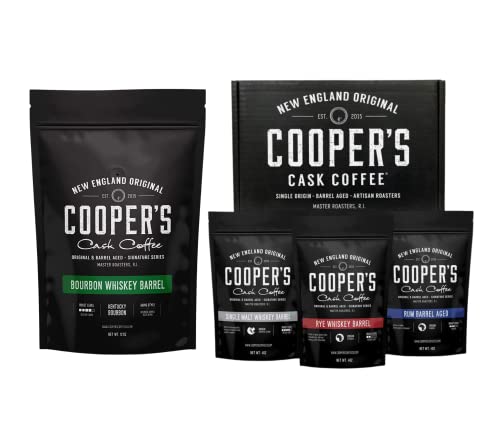 Kentucky Bourbon Whiskey Barrel Aged Coffee 12oz and Bourbon Barrel Aged Coffee Whole Bean Set - Pack of 3 (Sumatra Whiskey, Ethiopian Rye, Rwanda Rum) 4oz