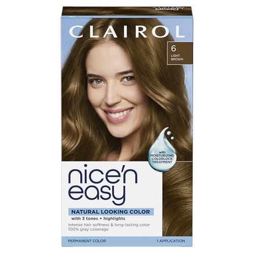 Clairol Nice'n Easy Permanent Hair Dye, 6 Light Brown Hair Color, Pack of 1 - Packaging May Vary