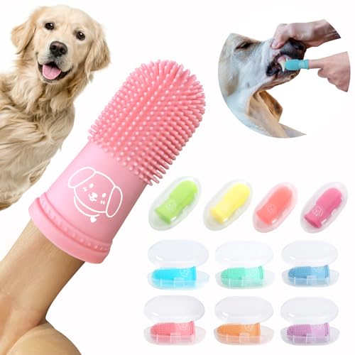 Image of Dog Finger Toothbrush for Pet: 10pcs Puppy Teeth Brushing Kit - Doggie Dental Cleaning Fingertip Fingerbrush