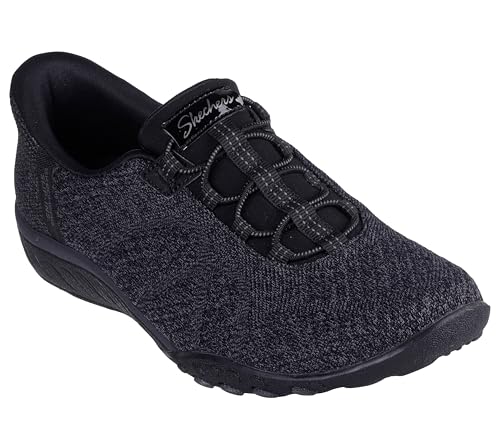 Skechers Women's Hands Free Slip-Ins: Breathe-Easy - Knitty Waves Sneaker, Black/Black, US 11