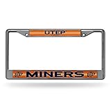 Rico Industries NCAA UTEP Miners Bling Chrome License Plate Frame with Glitter Accent, 6 x 12.25-"