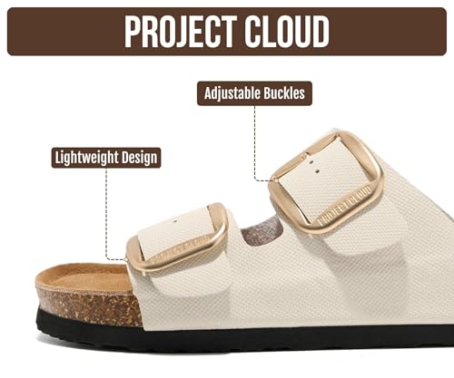Image of Project Cloud 100% Genuine Leather Footbed Sandals for Women 2026 Comfortable Beach Essentials Womens Sandals Memory Foam Vacation Essentials Slides for Women Footwear (Santorini)