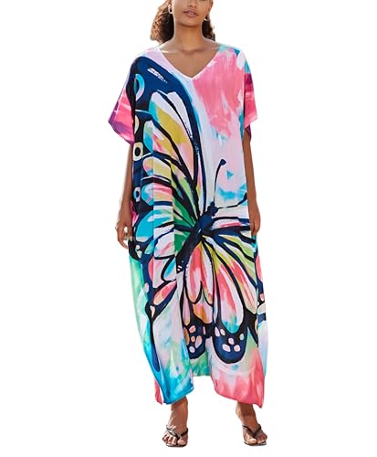 Image of IMAGEKOPE Kaftan Dresses for Women Plus Size Bathing Suit Cover up Vneck Batwing Dress Loose fit Moroccan Caftan mumu Dresses