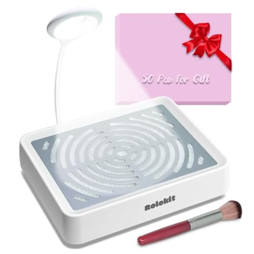 Rolokit Nail Dust Collector with Lamp&50pcs Disposable Filter&Dusting Brush, Electric Nail Vacuum Cleaner Dust Fan Suction Machine for Manicure Acrylic Gel Nails Polishing, Low Noise, Salon Home