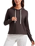 CRZ YOGA Cloud Jersey Pullover Hoodies for Women Long Sleeve Hooded Workout Sweat Shirts Casual Yoga Tops with Thumb Holes Hot Fudge Brown Small