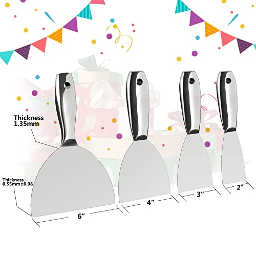 Putty Knife Set,4 Pcs 2",3",4",6" One Piece Premium Polished All-Stainless Steel Scraper Tool For Drywall Finishing,Professional Grade Putty Blade For Scraping Paint, Taping #TOP1
