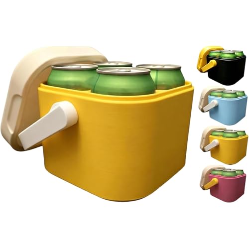 Mininevera Retro para 4 Latas, Mininevera Vintage para Bebidas, Ideal para la Playa, Fiestas y Picnics, Nevera Portátil para Latas Altas de 355 ml y 473 ml para Refrescos (Yellow,16oz)