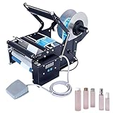 UORDBY Etikettiermaschine für runde Flaschen, verstellbare Flaschenetikettiermaschine für 15–100 mm Durchmesser, Etikettendrucker und Verpackungsmaschine mit Fußpedal TB16P
