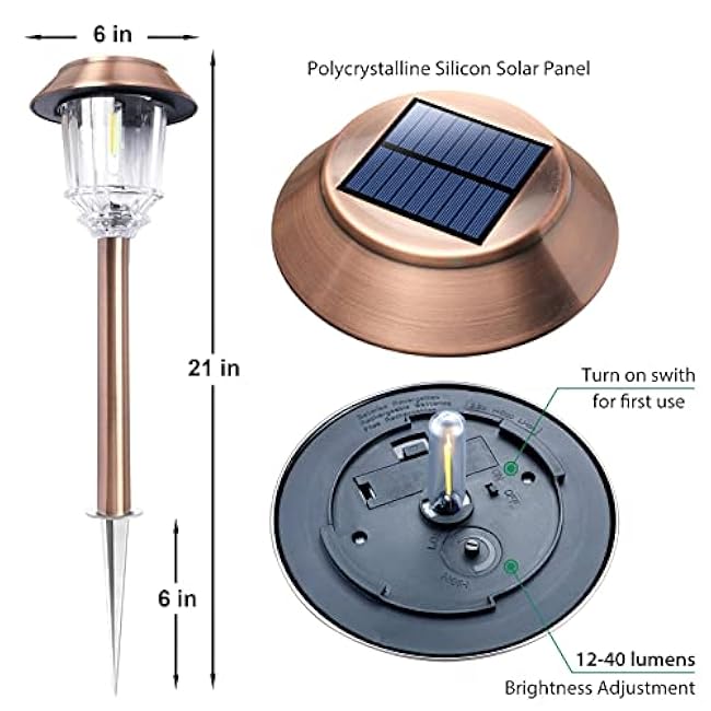 DenicMic Solar Garden Lights Outdoor Pathway Lights Glass Stainless Steel Waterproof Solar Powered Landscape Lighting for Yard Patio Lawn Path Walkway, Super Bright 12-40 Lumens, 2 Pack