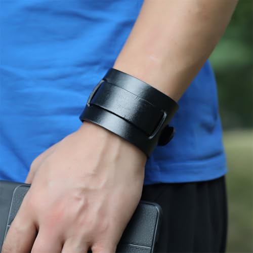 Punk Leather Bracelet for Men, Extra Wide Men's Leather Cuff Bracelet Adjustable Womens Leather Wirstbands for Rock Gothic Motorcycle Bike HipHop4