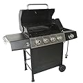 Grill Boss Outdoor BBQ 4 Burner Propane Gas Grill for Barbecue Cooking with Side Burner, Lid, Wheels, Shelves and Bottle Opener, Black