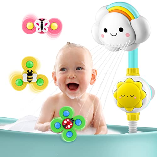 Image of OWNONE Bathtub Shower Sprayer - Baby Bath Toy, Ages 1-3, 6-12 Months - Includes Cloud Shower Head & 3 Suction Spinners