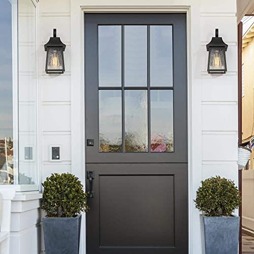 Outdoor Wall Light, Modern Farmhouse Exterior Light Fixture Porch Lights, Trapezoid Black Outdoor Sconce Light Seeded Glass For House, Front Door, Entryway, Garage #TOP2