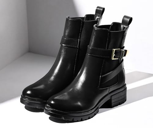 Image of LOUIS STITCH Women's High Ankle Boots| Elegant Buckle Slip-On Boots | Casual Slip-On Long Boots for Women | Casual & Formal Outings | LSLD-CLBT-LBB