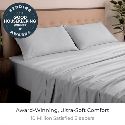 Image of Mellanni King Sheets Set - 4 PC Iconic Collection Bedding | Hotel Luxury, Extra Soft, Cooling Bed Sheets - Wrinkle, Fade, Stain Resistant (King, Light Gray)