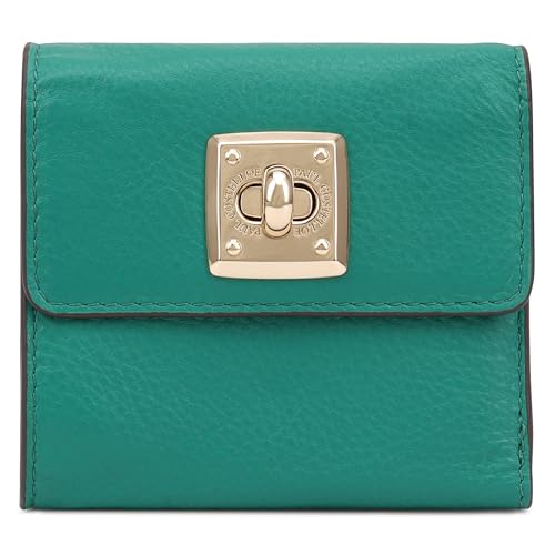 Portefeuille en cuir véritable vert outremer avec rabat élégant design chic Paul Costelloe femme
