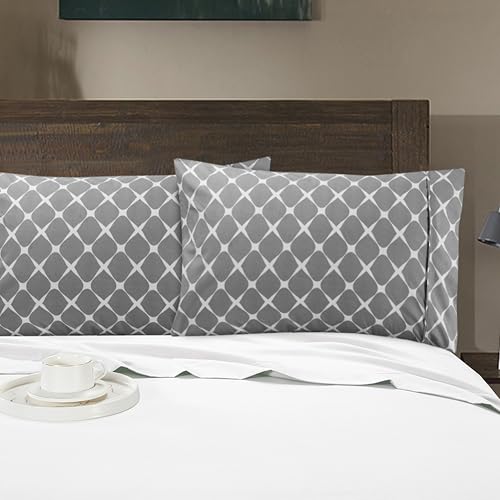 Image of Elegant Comfort Luxury Ultra-Soft 2-Piece Pillowcase Set - 1500 Premium Hotel Quality Microfiber Double Brushed - Wrinkle Resistant, Standard /Queen, Bloomingdale Pattern Gray