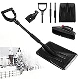 BAIEGOED Heavy-Duty 3-in-1 Snow Shovel - Snow Spade with Ice Scraper, Snow Brush & Ergonomic Pusher for Cars, Camping, Beach, Wilderness & Emergency Use, All-Season Outdoor & Gardening Tool, Black