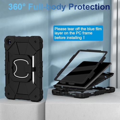 Image of WESOROL Case for Galaxy Tab A11 Plus /A9 Plus 11 Inch,Shockproof Cover for Samsung Tablet A11+ /A9+ Case with Screen Protector 360 Rotating Stand Pencil Holder Shoulder Strap,Black