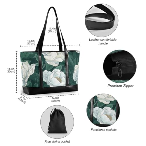 White Vintage Flower Portable large laptop tote bag with zipper zipper tote for mom with bolso de trabajo para mujer4