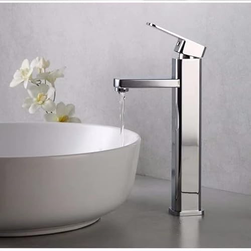 imiiHO 013 - Grifo de lavabo alto para baño, montaje en cubierta, latón (cromado) (cromado) Cover