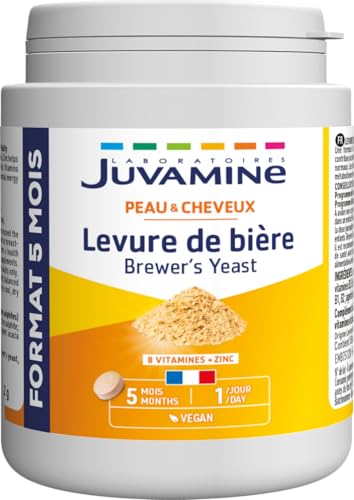JUVAMINE - Lievito di birra - Bellezza per pelle, capelli e unghie - Vitalità - Vitamina B1, B2, B3, B5, B6, B8, B9 e B12 + Zinco - Programma di 5 mesi - 150 compresse - Prodotto in Francia