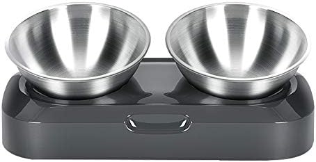 Elevated Cat Bowls with Stainless Steel Bowls, 15° Tilted Raised Cat Food and Water Bowls, Nonslip No Spill Pet Feeding Bowls for Cat…