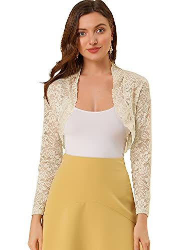 Image of Allegra K Women's Elegant Crop Cardigan Sheer Floral Lace Bolero Shrug Top