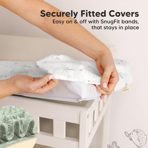 Image of 2-Pack Organic Changing Pad Covers for Girl, Boy, Neutral - 100% Cotton Changing Table Pad Cover, Soft Baby Nursery Diaper Changing Pad Sheets, Contour Changing Pads Liners,Change Pad Cover (DinoDood)
