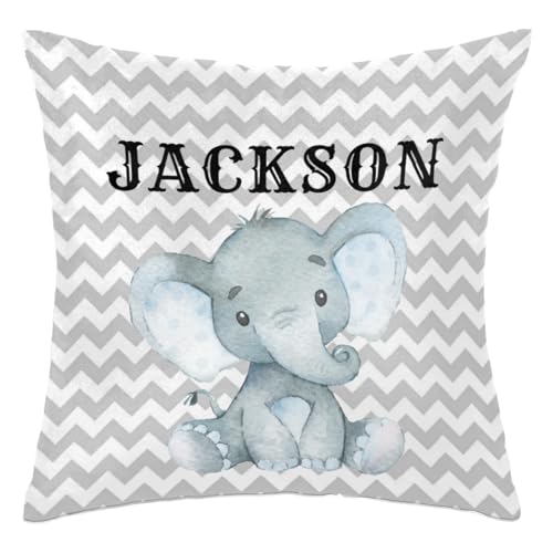 Elephant Personalized Baby Name Nursery Throw Pillow Cover for Baby Boy Girl Gift Custom Pillow with Name Personaized Throw Pillow Cove Sofa Couch Cushion Home Decor Pillow