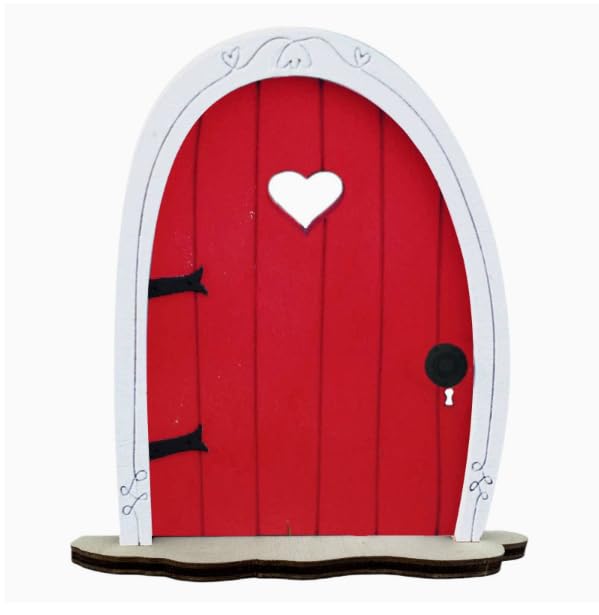 Mini 3D Fairy Garden Door for Tree Trunk Red Miniature Door Decor, Weather Resistant Wooden Fairy Door
