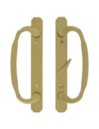 Solid Brass Sliding Glass Door Handle Set And Mortise Lock, Polished Brass, 3-15/16” Ctc Screw Holes #TOP3
