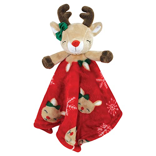 Image of Hudson Baby Unisex Baby Animal Face Security Blanket, Girl Holiday Reindeer, One Size