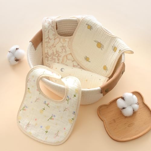 MUKIN Baby Muslin Bibs, Cotton Drooling Feeding Towels, Adjustable Snap Closure, Various Prints, 10 Pack4