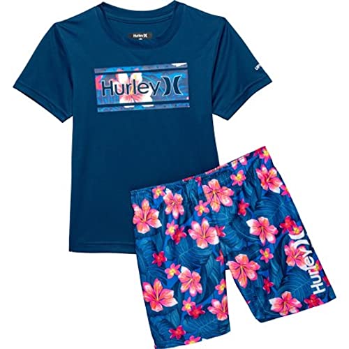 Hurley Boys Swim Suit 2-Piece Outfit UPF 50+, Signal Blue Hawaii, 4