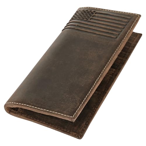 Image of ELIZO Leather Long Wallet for Men Western Wallet Rodeo Mens Wallet Flat Bifold Wallets for Men Biker Billfold Wallet for Men Cowboy Wallet RFID Wallet for Men with Credit Card Holder