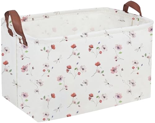 Image of Sanjiaofeng Rectangular Kids Basket Flower Storage Bins,Girls Storage Basket with Handles.Clothers,Books,Kid's Gifts Bins. (Dried flower)