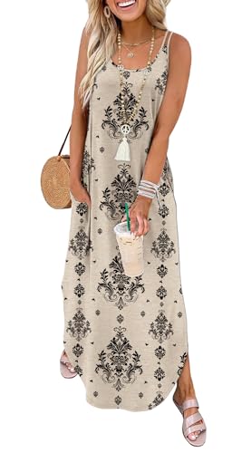 WIHOLL Summer Dresses for Women Spaghetti Strap Maxi Dress Scoop Neck Casual Boho Sundresses Beach Vacation Outfits Pockets
