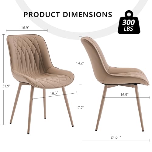 Image of YOUNIKE Dining Chairs Set of 2 Kitchen & Dining Room Chairs Modern Khaki | Faux leather waterproof, comfortable accent side chairs with upholstered back and metal legs, easy to clean assemble; 300lb